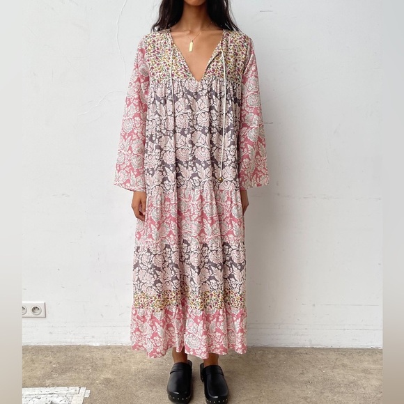 Zara Voluminous Floral Patchwork Printed Long Midi Dress Blogger Favorite